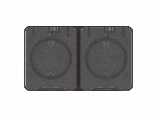 ATN546026 - AtlasDesign PROFI IP54 О/У РОЗЕТКА двойная с з/к со шторками 16А, КОРИЧНЕВЫЙ
