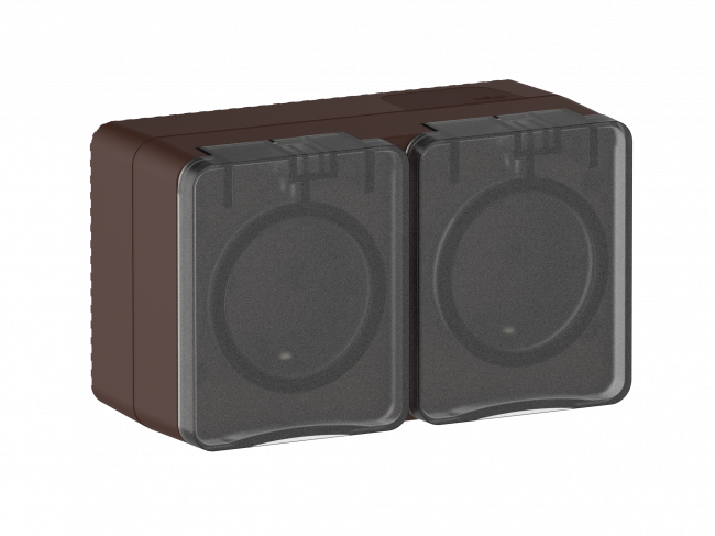 ATN546026 - AtlasDesign PROFI IP54 О/У РОЗЕТКА двойная с з/к со шторками 16А, КОРИЧНЕВЫЙ