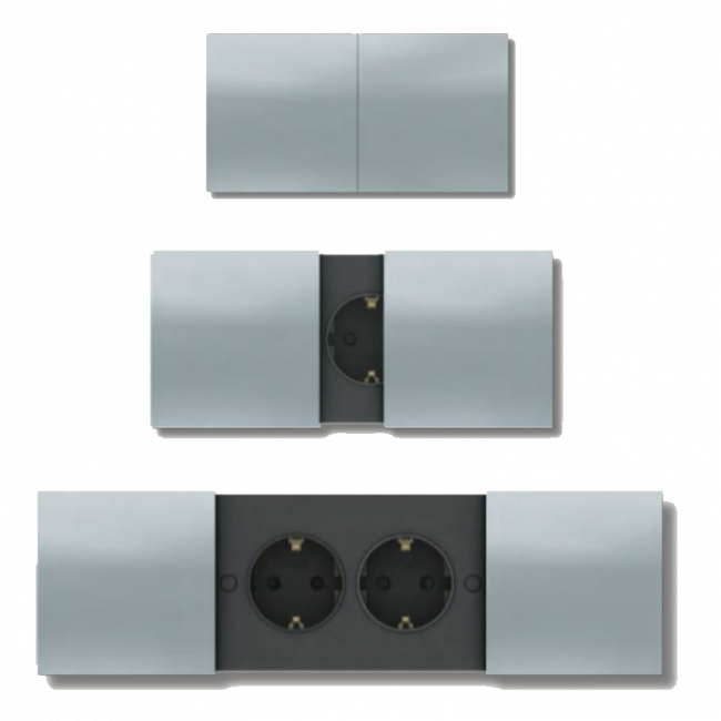 ATN000328 - AtlasDesign РОЗЕТКА двойная с заземлением  со шторками и сдвижной крышкой, 16А, в сборе, АЛЮМИНИЙ
