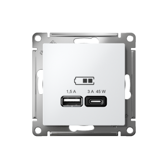 ATN000129 - AtlasDesign USB РОЗЕТКА A + тип-C 45W высокоскоростная зарядка QC, PD, механизм, БЕЛЫЙ ATN000129 - AtlasDesign USB РОЗЕТКА A + тип-C 45W высокоскоростная зарядка QC, PD, механизм, БЕЛЫЙ