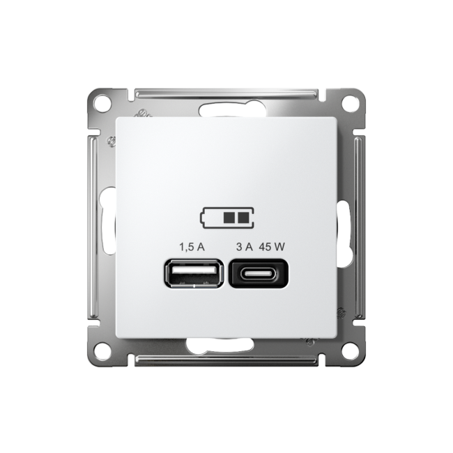 ATN000129 - AtlasDesign USB РОЗЕТКА A + тип-C 45W высокоскоростная зарядка QC, PD, механизм, БЕЛЫЙ