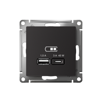 ATN001029 - AtlasDesign USB РОЗЕТКА A + тип-C 45W высокоскоростная зарядка QC, PD, механизм, КАРБОН