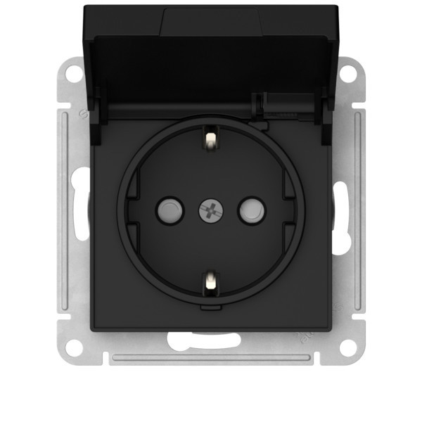 ATLASDESIGN РОЗЕТКА с заземл. со шторк. с крышкой,16А,IP20,мех., быстрозажимные клеммы., КАРБОН, ATN001046S