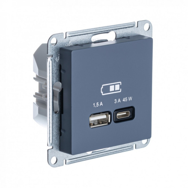 ATN000729 - AtlasDesign USB РОЗЕТКА A + тип-C 45W высокоскоростная зарядка QC,PD, механизм, ГРИФЕЛЬ
