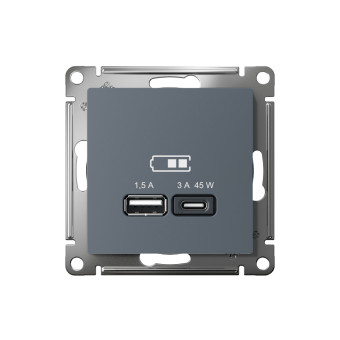 ATN000729 - AtlasDesign USB РОЗЕТКА A + тип-C 45W высокоскоростная зарядка QC,PD, механизм, ГРИФЕЛЬ