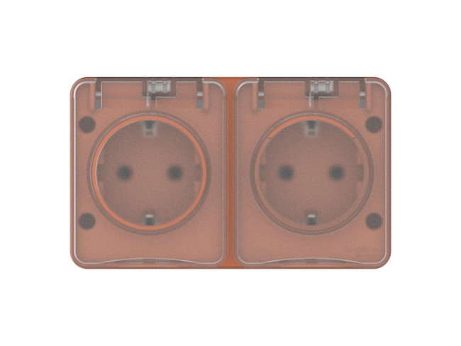 ATN547026 - AtlasDesign PROFI IP54 О/У РОЗЕТКА двойная с з/к со шторками 16А, ТЕРРАКОТОВЫЙ