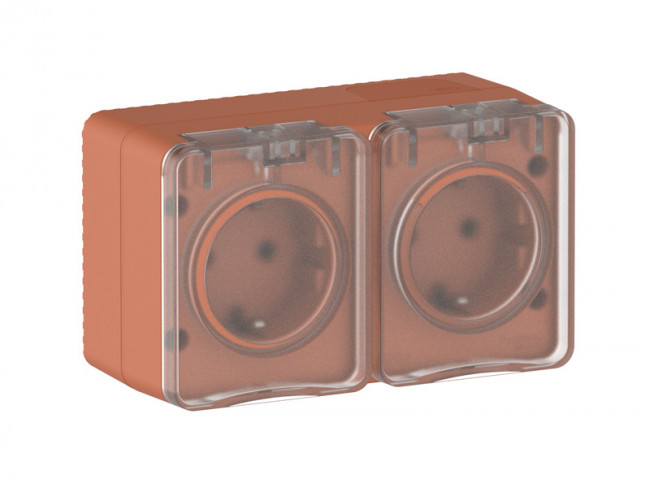 ATN547026 - AtlasDesign PROFI IP54 О/У РОЗЕТКА двойная с з/к со шторками 16А, ТЕРРАКОТОВЫЙ