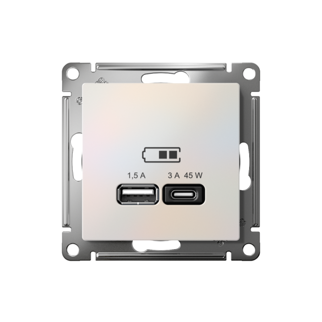 ATN000429 - AtlasDesign USB РОЗЕТКА A + тип-C 45W высокоскоростная зарядка QC,PD, механизм, ЖЕМЧУГ