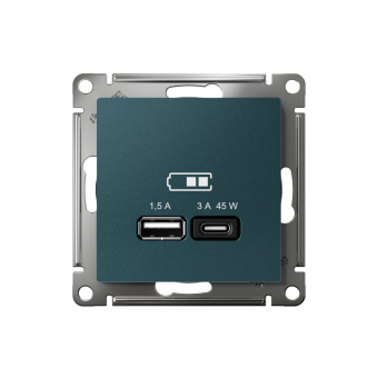 ATN000829 - AtlasDesign USB РОЗЕТКА A + тип-C 45W высокоскоростная зарядка QC,PD, механизм, ИЗУМРУД