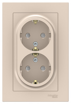 ATN000226 - AtlasDesign РОЗЕТКА двойная с заземлением со шторками, 16А, в сборе, БЕЖЕВЫЙ