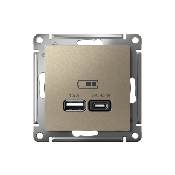ATN000529 - AtlasDesign USB РОЗЕТКА A + тип-C 45W высокоскоростная зарядка QC,PD, механизм, ШАМПАНЬ ATN000529 - AtlasDesign USB РОЗЕТКА A + тип-C 45W высокоскоростная зарядка QC,PD, механизм, ШАМПАНЬ