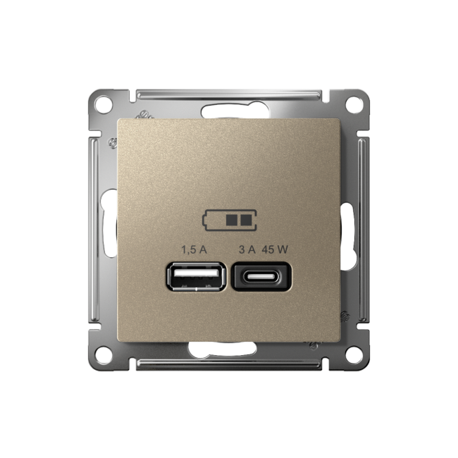 ATN000529 - AtlasDesign USB РОЗЕТКА A + тип-C 45W высокоскоростная зарядка QC,PD, механизм, ШАМПАНЬ
