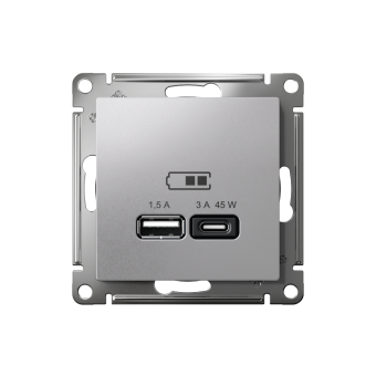 ATN000329 - AtlasDesign USB РОЗЕТКА A + тип-C 45W высокоскоростная зарядка QC,PD, механизм,АЛЮМИНИЙ
