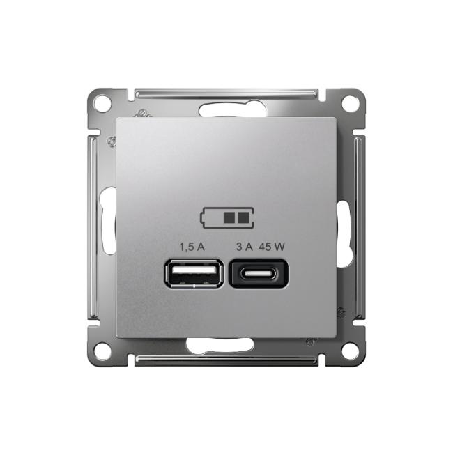 ATN000329 - AtlasDesign USB РОЗЕТКА A + тип-C 45W высокоскоростная зарядка QC,PD, механизм,АЛЮМИНИЙ