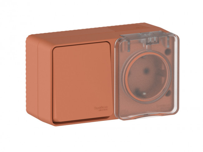 ATN547070 - AtlasDesign PROFI IP54 О/У БЛОК: РОЗ. з/к со шт. 16А, ВЫКЛ.1-клав.10А, ТЕРРАКОТОВЫЙ