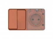 ATN547074 - AtlasDesign PROFI IP54 О/У БЛОК: РОЗ. з/к со шт. 16А, ВЫКЛ.2-клав.10А, ТЕРРАКОТОВЫЙ