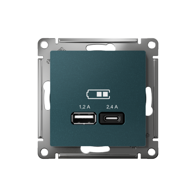ATN000839 - AtlasDesign USB розетка A+С, 5В/2,4 А, 2х5В/1,2 А, изумруд