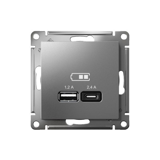 ATN000939 - AtlasDesign USB розетка A+С, 5В/2,4 А, 2х5В/1,2 А, сталь