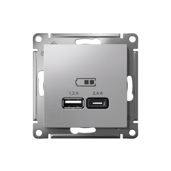 ATN000339 - AtlasDesign USB розетка A+С, 5В/2,4А, 2х5В/1,2А, алюминий
