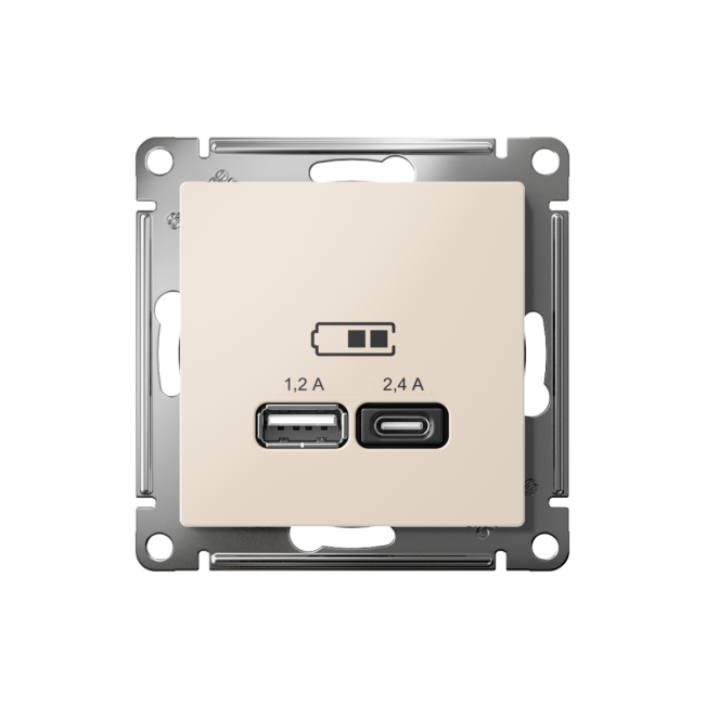 ATN000239 - AtlasDesign USB розетка A+С, 5В/2,4А, 2х5В/1,2А, бежевый