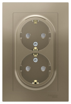 ATN000526 - AtlasDesign РОЗЕТКА двойная с заземлением со шторками, 16А, в сборе, ШАМПАНЬ