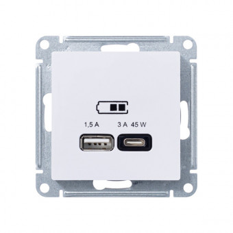 ATN001329 - AtlasDesign USB РОЗЕТКА A + тип-C 45Вт высокоскор.заряд. QC, PD, механизм, ЛОТОС ATN001329 - AtlasDesign USB РОЗЕТКА A + тип-C 45Вт высокоскор.заряд. QC, PD, механизм, ЛОТОС