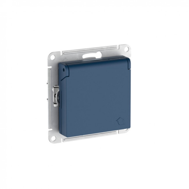 ATLASDESIGN РОЗЕТКА с заземл. со шторк. с крышкой,16А, IP20, мех., быстрозажимные клеммы., АКВАМАРИН, ATN001146S
