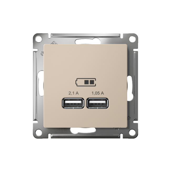 ATN001233 - AtlasDesign USB РОЗЕТКА A+A, 5В/2,1 А, 2х5В/1,05 А, механизм, ПЕСОЧНЫЙ