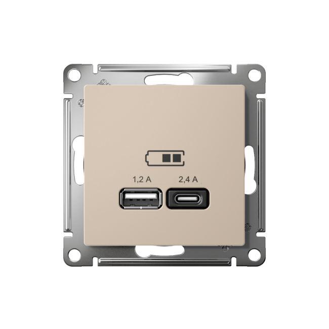 ATN001239 - AtlasDesign USB РОЗЕТКА A+С, 5В/2,4А, 2х5В/1,2А, механизм, ПЕСОЧНЫЙ