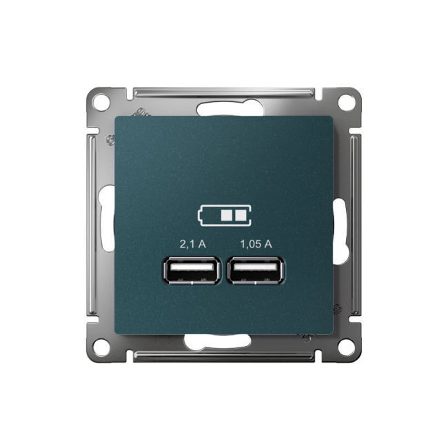 ATN000833 - AtlasDesign USB РОЗЕТКА, 5В, 1 порт x 2,1 А, 2 порта х 1,05 А, механизм, ИЗУМРУД
