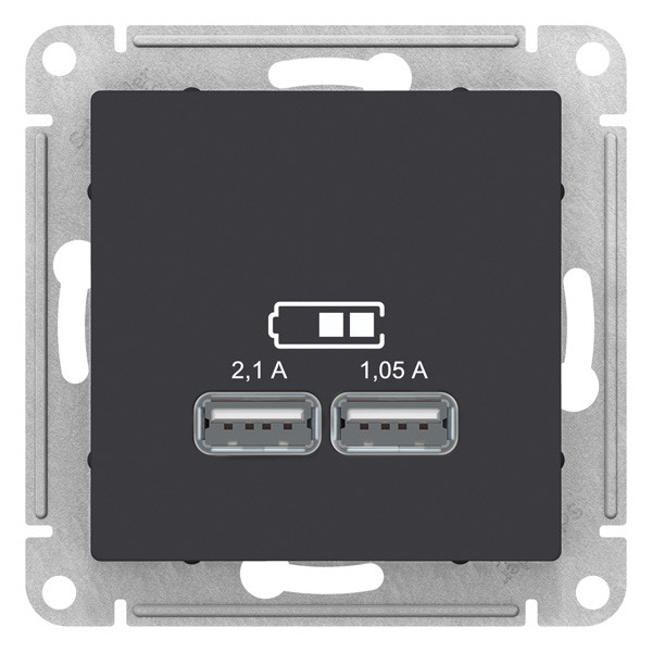 ATN001033 - AtlasDesign USB РОЗЕТКА, 5В, 1 порт x 2,1 А, 2 порта х 1,05 А, механизм, КАРБОН