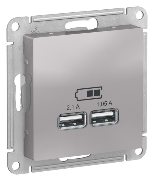 ATN000333 - AtlasDesign USB РОЗЕТКА, 5В, 1 порт x 2,1 А, 2 порта х 1,05 А,механизм, АЛЮМИНИЙ ATN000333 - AtlasDesign USB РОЗЕТКА, 5В, 1 порт x 2,1 А, 2 порта х 1,05 А,механизм, АЛЮМИНИЙ