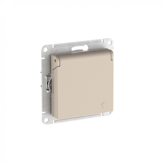ATLASDESIGN РОЗЕТКА с заземл. со шторк. с крышкой, 16А,IP20,мех., быстрозажимные клеммы., ПЕСОЧНЫЙ, ATN001246S