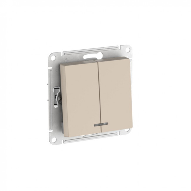 ATLASDESIGN 2-клавишный ВЫКЛЮЧАТЕЛЬ с подсвет.,сх.5а, 10АХ,мех., быстрозажимные клеммы., ПЕСОЧНЫЙ, ATN001253S