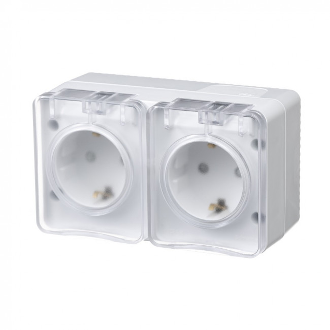 ATN540126 - AtlasDesign Profi54 ,открытый монтаж,  двойная РОЗЕТКА с заземлением со шторками 16А 250B, БЕЛЫЙ