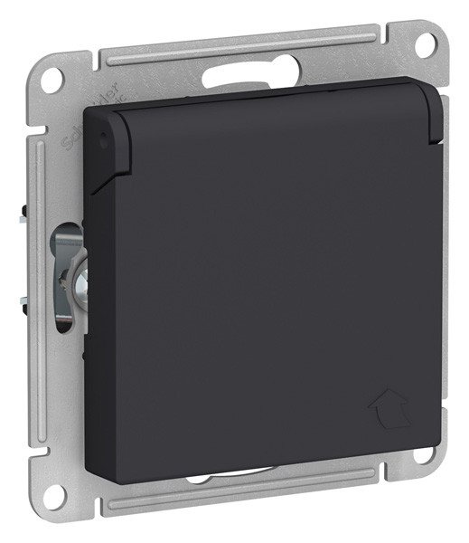 ATN001046 - AtlasDesign РОЗЕТКА с заземлением  со шторками с крышкой, 16А, IP20, механизм, КАРБОН