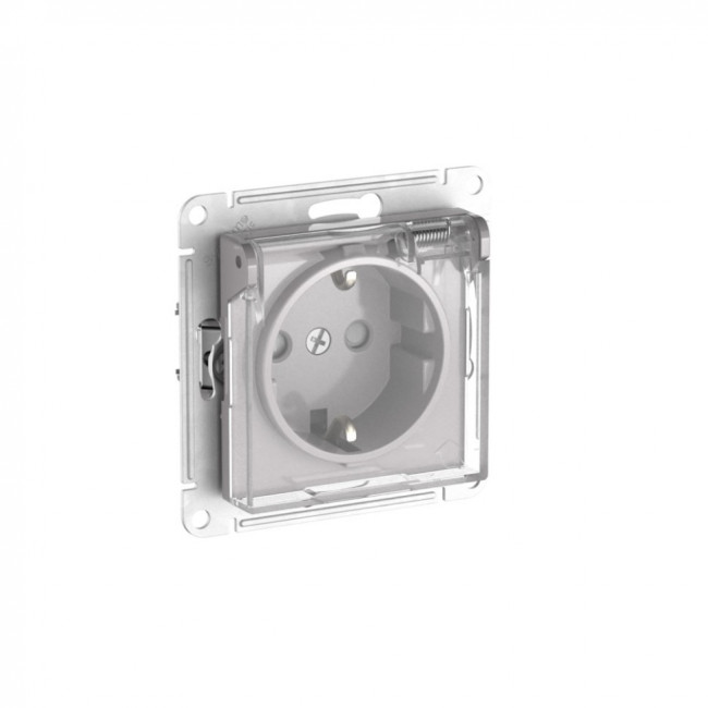 ATLASDESIGN AQUA РОЗЕТКА с зазем. со шт. с прозрач. крыш, 16А,IP44, мех., быстрозажимные клеммы.,АЛЮМИН, ATN440346S