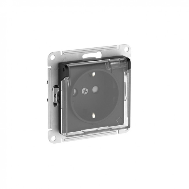 ATLASDESIGN AQUA РОЗЕТКА с зазем. со шт. с прозрач. крыш, 16А,IP44, мех., быстрозажимные клеммы.,КАРБОН, ATN441046S