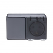 ATN544070 - AtlasDesign Profi54 ,открытый монтаж,  БЛОК: РОЗTЕТКА з/к со шторками 16А 250B, ВЫКЛЮЧАТЕЛЬ 1-клавишный 10А, АНТРАЦИТ