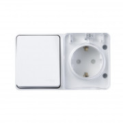 ATN540170 - AtlasDesign Profi54 ,открытый монтаж,  БЛОК: РОЗTЕТКА з/к со шторками 16А 250B, ВЫКЛЮЧАТЕЛЬ 1-клавишный 10А, БЕЛЫЙ