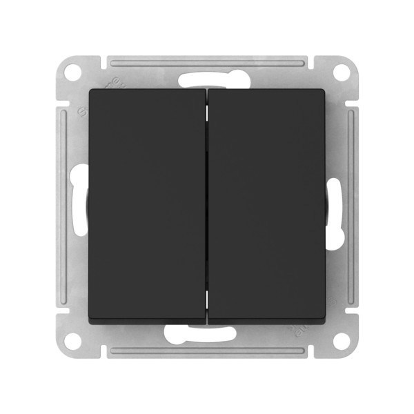 ATLASDESIGN AQUA 2-клавишный ПЕРЕКЛЮЧАТЕЛЬ IP44,сх.6, 10АХ,мех., быстрозажимные клеммы., КАРБОН, ATN441051S