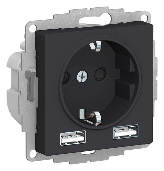 ATN001030 - AtlasDesign SO + USB розетка A+A, 5В/2,4А, 2х5В/1,2 А, карбон ATN001030 - AtlasDesign SO + USB розетка A+A, 5В/2,4А, 2х5В/1,2 А, карбон