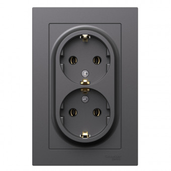 ATN001424 - AtlasDesign РОЗЕТКА двойная с заземлением, 16А, в сборе, БАЗАЛЬТ