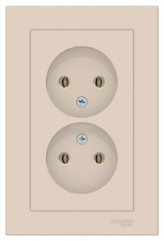 ATN000220 - AtlasDesign РОЗЕТКА двойная без заземления,16А, в сборе, БЕЖЕВЫЙ