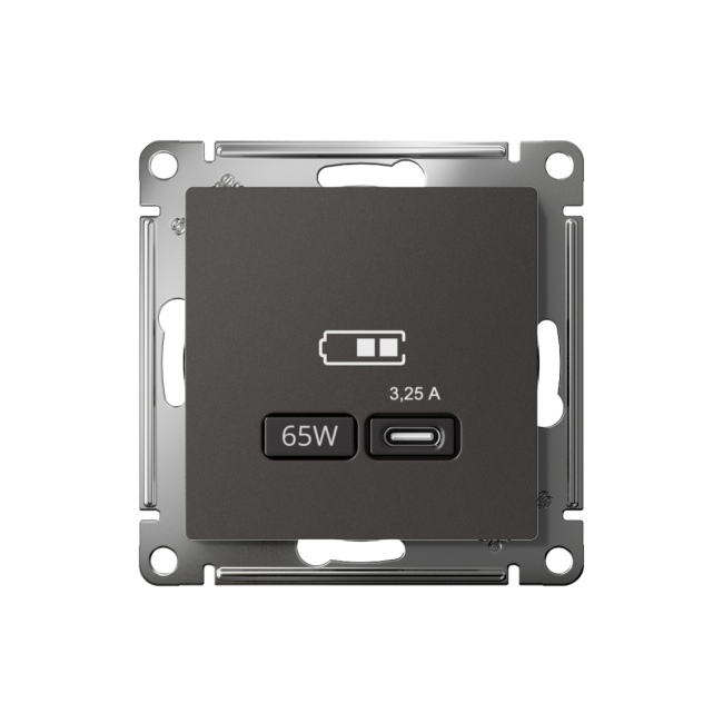 ATN001427 - AtlasDesign USB РОЗЕТКА тип-С 65Вт высокоскор.заряд. QC, PD, механизм, БАЗАЛЬТ