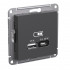 ATN001429 - AtlasDesign USB РОЗЕТКА A + тип-C 45Вт высокоскор.заряд. QC, PD, механизм, БАЗАЛЬТ