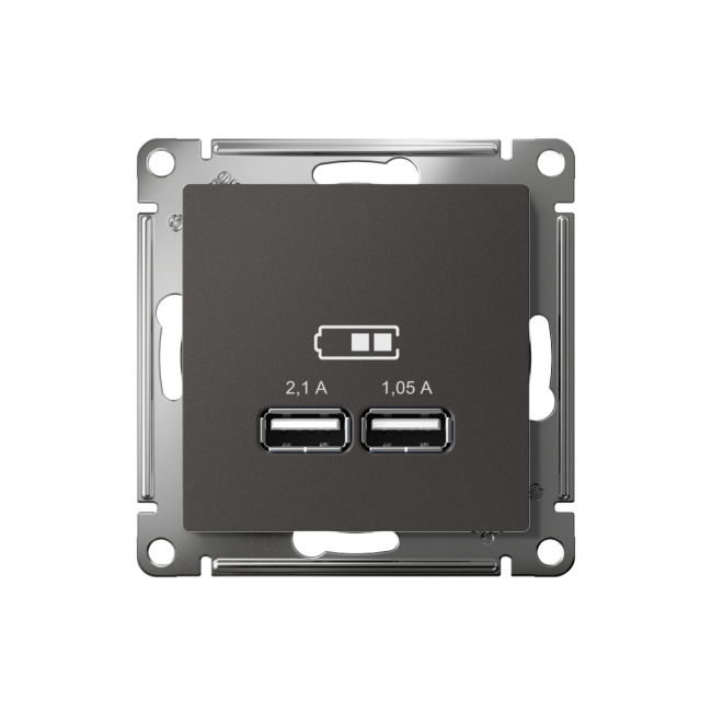 ATN001433 - AtlasDesign USB РОЗЕТКА A+A, 5В/2,1 А, 2х5В/1,05 А, механизм, БАЗАЛЬТ