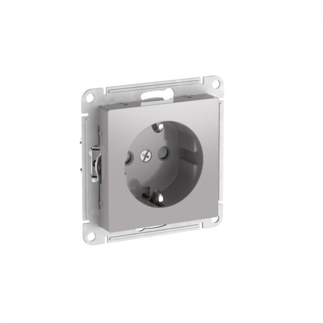ATLASDESIGN РОЗЕТКА с заземлением со шторками, 16А, мех., быстрозажимные клеммы., АЛЮМИНИЙ, ATN000345S