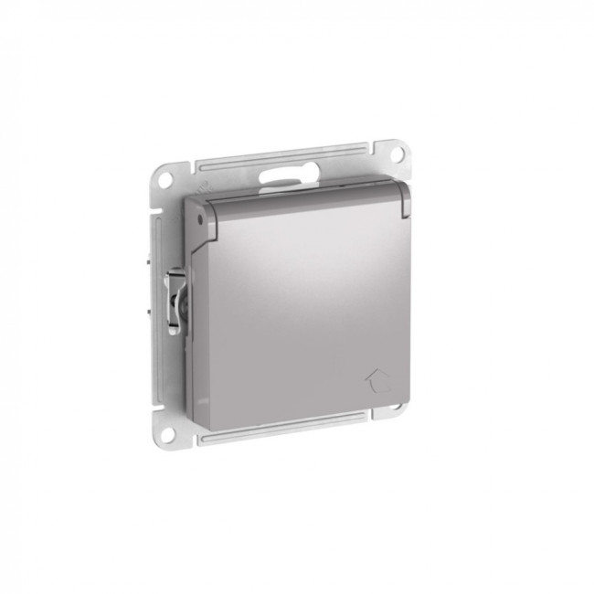 ATLASDESIGN РОЗЕТКА с заземл. со шторк. с крышкой, 16А,IP20, мех., быстрозажимные клеммы., АЛЮМИНИЙ, ATN000346S