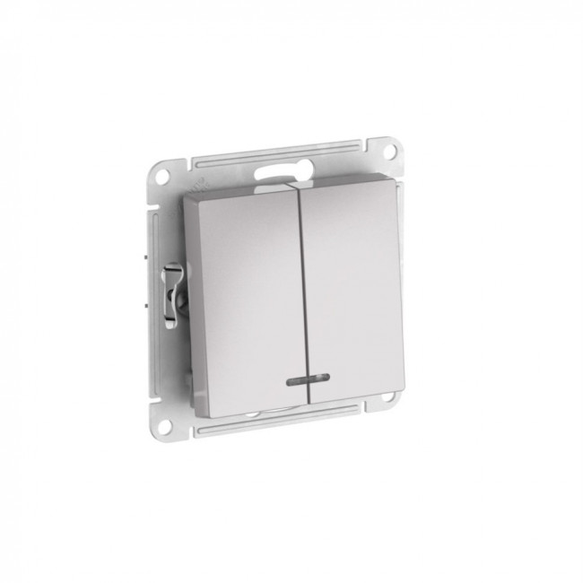 ATLASDESIGN 2-клавишный ВЫКЛЮЧАТЕЛЬ с подсвет.,сх.5а, 10АХ,мех., быстрозажимные клеммы., АЛЮМИНИЙ, ATN000353S